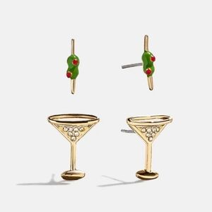 BaubleBar Martini Glass And Olives Mini Stud Earrings Set